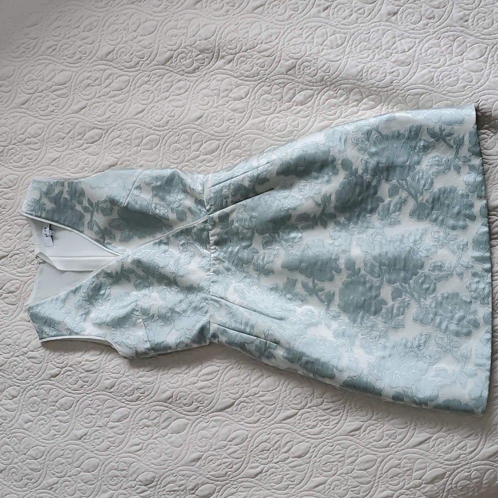 Reiss Mint and White Floral Brocade Wrap Dress